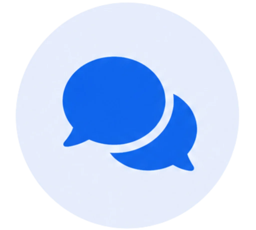 Chat-ikon i blå farve, symboliserer kommunikation og kundeservice hos SH VVS ApS.